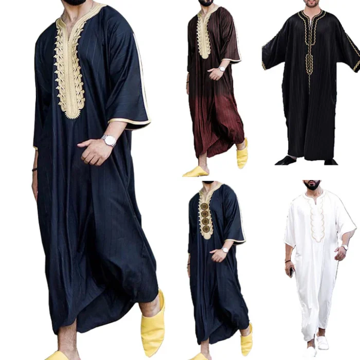 Men's Loose V-Neck Short Sleeve Long Robe - Image 1