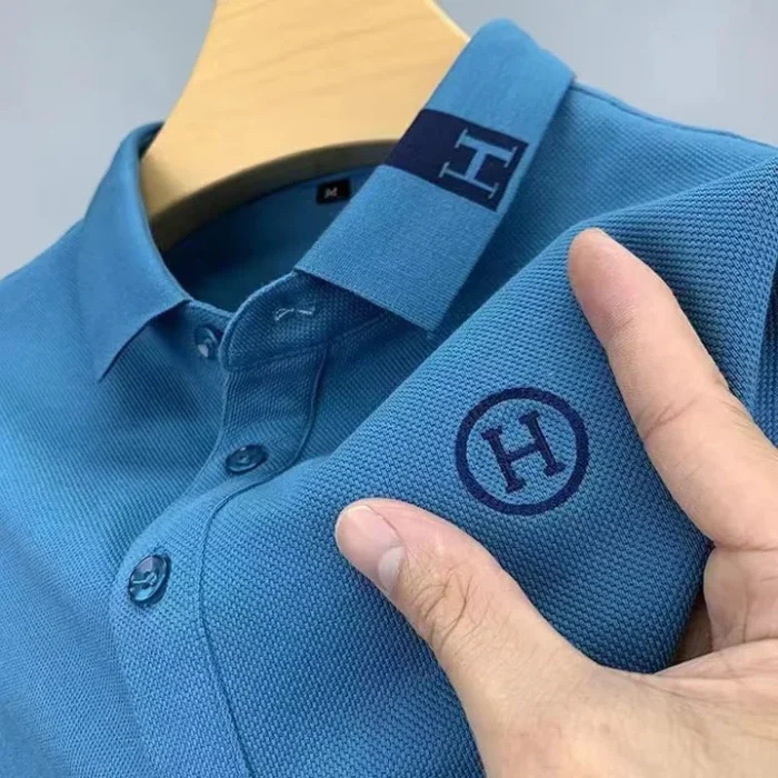 Men's Summer Short Sleeve H-Embroidered Polo Shirt - Image 1