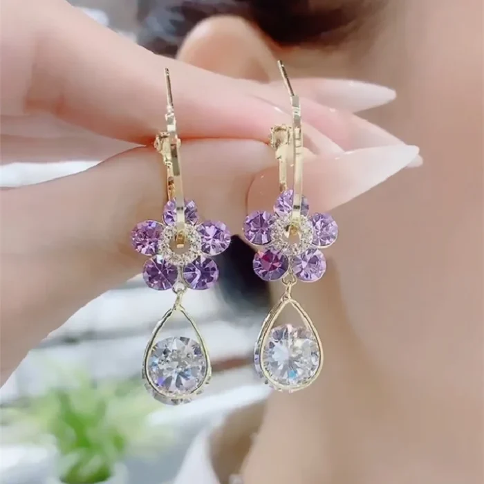 Fresh And Sweet Flower Zircon Earrings - Image 1
