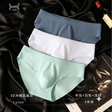 3D Pouch Men's Ice Silk Briefs Ultra-thin Underpants 3PCS